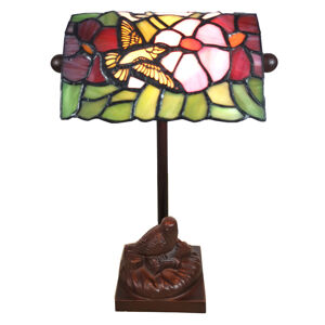 Clayre & Eef Stolní lampa 6008, styl Tiffany ptačí motiv